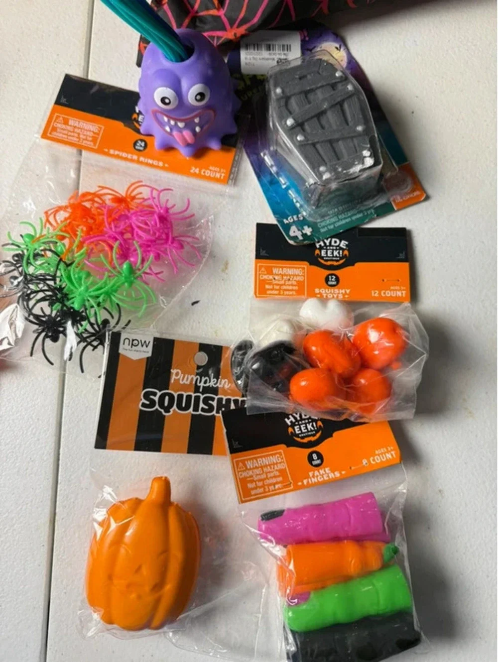 Halloween Party Decor Bundle with 10 Fun Items and Spider Web Bag - Multi Color